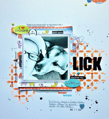iNSD Challenge #1 5,4,3,2,1
A layout of my grandson and I on the way home from a hike.  He was loving on me by giving me a big old sloppy lick to the face.  Supplies used: Studio Calico Baxter Collection, Quickutz Dies, Karen Foster Design stickers, buttons, brads, stencil, water color and ink.   
