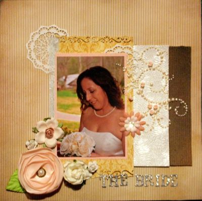 The Bride
this layout was created for the scraplift.
THis is my beautiful Niece Michelle
Keywords: Bling, doily, flowers, washi tape,