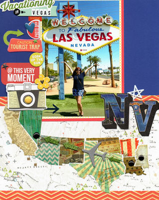 Las Vegas US Map
Me, under the sign.  Randy would not get in the picture.  I had cut states with my cricut to do the map thing at the bottom - but I cut them too big.  Then right before I re-cut them I found these stickers!  Way easier!
