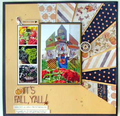 Happy Fall Y'all -- 10/4/2017: SCARECROWS
This little trio of scarecrows in our yard makes me happy! I used sketch #295 at http://sketchesinthyme.blogspot.com/ and the gorgeous Amber Moon collection from Prima for my layout.

