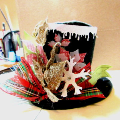 11/1 Pinterest challenge: Top hat - front view
I found a pattern and instructions on Pinterest for making this felt or fleece mini top hat.
