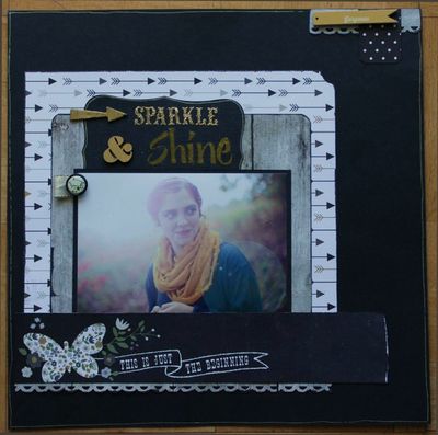 Sparkle and Shine
For Wanda's NSD challenge

I used two different gold alphabets for the title, gold ribbon, a chipboard arrow painted gold and a gold pen for lining the edges of the cardstock
The wood items are the ampersand (which I painted gold and the banner with the word gorgeous at the top
