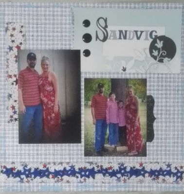 Sandvig
Cover page of album using last name.  I used red, white and blue fabric
