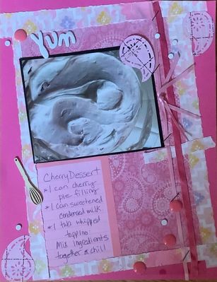 Yum
11/4/22  Cherry Dessert
Keywords: pink;wooden embellishment;ribbon;flowers;patterned paper;pop dots