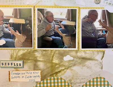 Bubbles
July 23 , 2025 Challenge
Keywords: inking;vellum;stamping;fussy cutting;button;faux stitching
