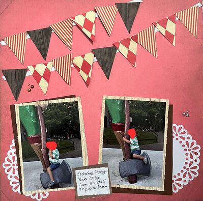 Enchanted Forest
10/15 Red Judy challenge
Keywords: red paper background;flags (triangles);ribbon;pop dots;doillies