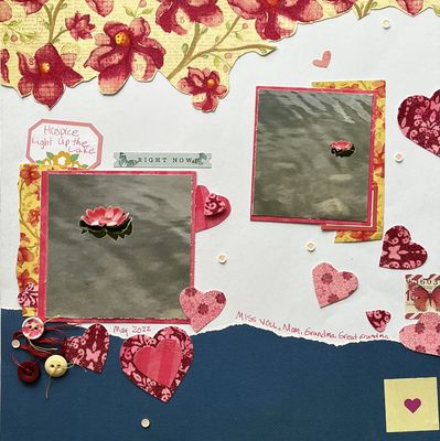 Right now
February 1 challenge.   Hearts
Keywords: Hearts;flowers;butterflies;buttons;twine;sequins