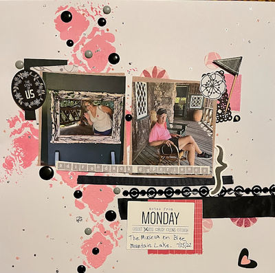 This is Us
Sat 10/15  Raven challenge
Keywords: ribbon;ink with mask;pop dots;flag;heart;flower;silver