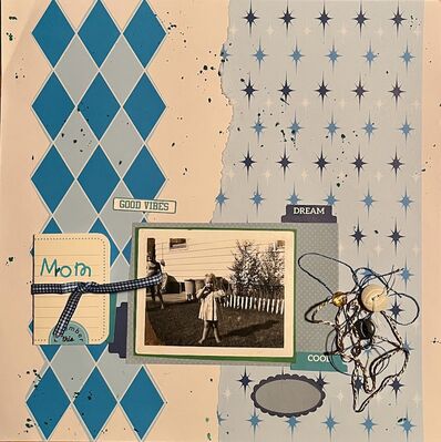 MOM
Saturday November 9 challenge:  Diamonds
Keywords: diamonds;string;ribbon;buttons;gem;hidden journalling;punches;tabs;ink splatter