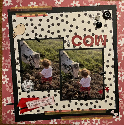 a cow
September 17 challenge
Keywords: washi tape;cow;ribbon;chipboard;washi tape;bird;cow;hearts;stickers