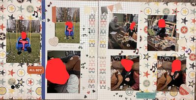 All boy
April 26 challenge:  The Ballroom
Keywords: hearts;stars;ink;stencil;buttons;stickers