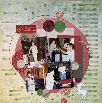 A joyous Christmas
Jan 19 sketch challenge
Keywords: circles;ink with a stencil;deer;string;staple;gems;retangles