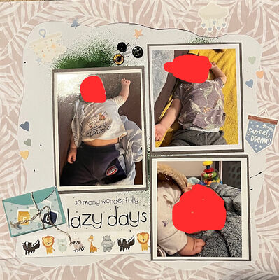 Lazz Days
4/19 envelope Challenge
Keywords: envelope;border;ink;buttons;animals;double matting;string;stars;ink splatters;hearts