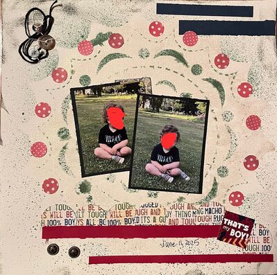 outside
October 11, 2025 challenge
Keywords: ink;stencil;paper strips;buttons;string;metal brads;circles