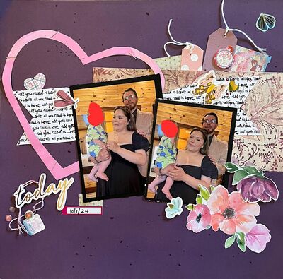Today
February 8, 2025 challenge
Keywords: hearts;tags;flowers;gems;butterflies;brad;stickers