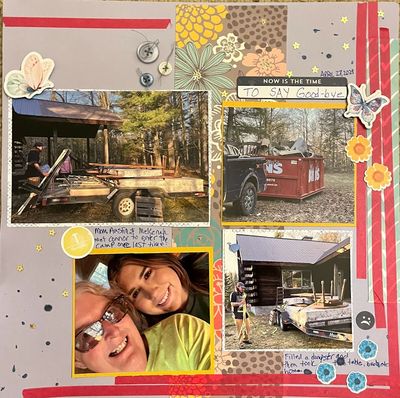 Now is the time...to say Good Bye
Jan 10, 2024 challenge:  Spring
Keywords: butterflies;ink splatters;washi tape;flowers;buttons;glitter glue;stars