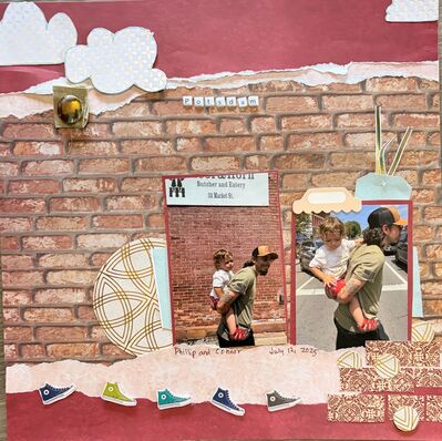 Potsdam
Januyary 5, 2025 sketch challenge
Keywords: fussy cutting;sneakers;ripped paper edges;clouds;circles;button;tag;tab