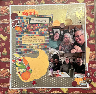 Thanksgiving 2025
Bedrock Fun challenge: September 20, 2025
Keywords: giant cornucopia;leaves, ink, vegetables;pie;pps;double matting;buttons;circle punch