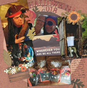 Halloween 2018
I found this layout on Pinterest.  The pictures are of my husband as the pirate, and a neighbor and her granddaughter as mermaids.  I’d made treat boxes for a few special friends which are in the bottom picture.  The picture on the right is a joke – the old outhouse from the 1980s and a pair of hip wader boots made to look like they’re sitting on an old toilet reading a fake newspaper.  
Keywords: Halloween;Costume