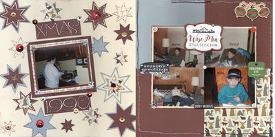 Xmas 1990
These are pictures of my mom on the left side and my husband and my 3 stepsons in 1990 on the right side.  I used Wise Men Still Seek Him by Echo Park for the majority of the layout.  Sketch by Allison Davis
Keywords: Xmas;Christmas;Family;Stars;Sequins;Enamel Dots;Grid