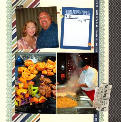 Food Adventures - August 21st Challenge 
Used the sketch, but flipped it. 

Photos of DH and I and our Hibachi dinner at The Serenade, Punta Cana, Dominican Republic. (May 2022)

Keywords: Echo Park
