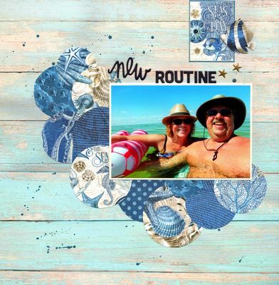 New Routine - Feb 7th Challenge
Photo of DH and I at Indian Rocks Beach, Florida. (October 2021) For 3 months our routine was to take walks, go to the beach and/or pool everyday. 
Keywords: Heidi Swapp Graphic 45