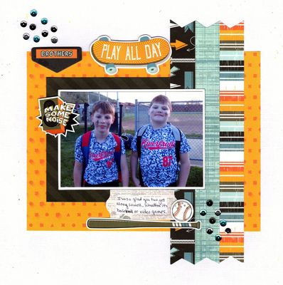 Play All Day - May 1st Challenge
Photo of sweet grandsons Evan and Travis, April 2024. They are very close brothers whether they are playing baseball, video games, swimming, etc.

Keywords: Photoplay