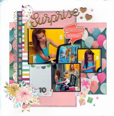 Surprise!
Photos of sweet little granddaughter Lucy opening her birthday gifts, March 2019. 

I used - 
Pink Paislee 'And Many More' pp's, Diecuts, Washi Tape
American Crafts Foam Thickers
Echo Park Stickers
Keywords: Surprise!