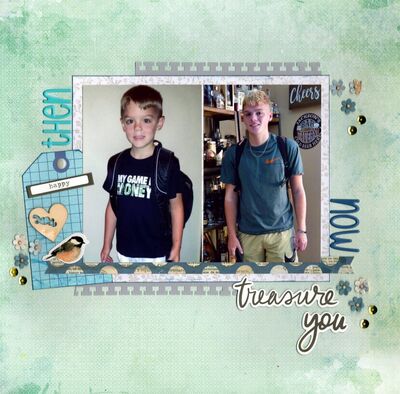 Treasure You - January 16th Challenge
Photos of sweet grandson Marcus when he first started school and when he started his Senior year, August 2025. 

Keywords: 49 & Market
