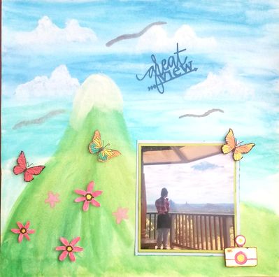Great View
Dr Seuss I can Draw by myself.Granddaughter painted the background for her photo. I stamped the flowers and butterflies then coloured them
