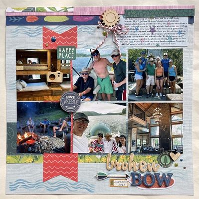 Broken Bow
Broken Bow is a state park in Oklahoma, and my husband's family decided to do a mini family reunion there. I say mini, because not everyone could go, but those of us who did enjoyed boating/swimming/tubing, hiking, family games and meals, and campfires with s'mores. We also had a fabulous cabin that could sleep 15 people! 
I used a sketch from Scrap Our Stash and a kit from The Scrap Room.
Thanks!
