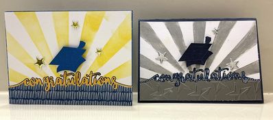 May 2021 Card sketch - grad cards
I used the monthly card sketch to make these grad cards. The kids' school colors are blue and gold and navy blue/white/silver (although the silver looks really gray here!).

Thanks,
Cynthia
