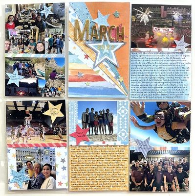 March 2022
This is my monthly pocket page for March for our family album. It includes pics/stories that I've already scrapped, plus others that don't warrant their own page. Using some old and new scraps here!
