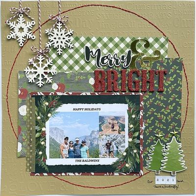 Merry & Bright
Our Xmas card this year (thanks to Shutterfly, it got done). I used the sketch Lolis posted for the 12/13 challenge, a Sketches in Thyme sketch - plus used red and green.
