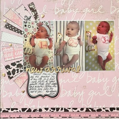 New Arrival
March 29 challenge - layers, ink, bling 
